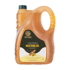 NATFARM Yellow Mustard Oil, Wood Pressed Pure & Unrefined Cooking Oil with Omega 3, Improves Heart Health & Digestive Health, Rich in Vitamin E with Anti Microbial Properties - 5 Litre