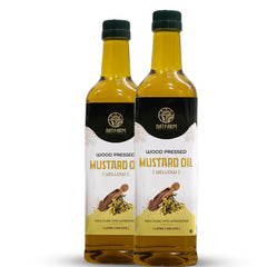 NATFARM Yellow Mustard Oil, Wood Pressed Pure & Unrefined Cooking Oil with Omega 3, Improves Heart Health & Digestive Health, Rich in Vitamin E with Anti Microbial Properties - 1 Litre (Pack of 2)