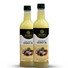 NATFARM Pure & Unrefined Wood Pressed Virgin Coconut Oil, Naturally Cholesterol Free, 1L, Rich Aroma & Flavour of Real Coconuts, For Daily Cooking with Multipurpose Usage,A1 Grade Coconuts - Pack of 2